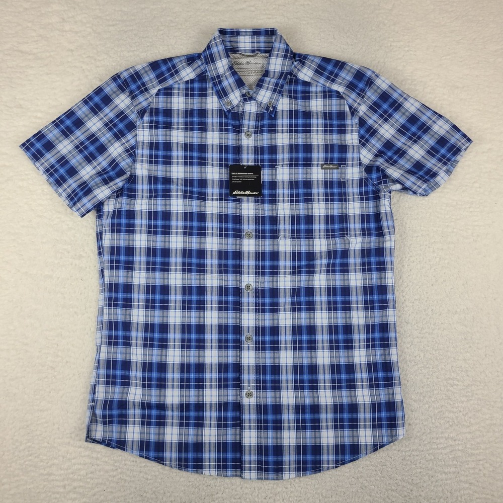 Eddie Bauer Shirt Mens Small Blue Plaid Classic Fit Preppy Button Up NWT NEW
